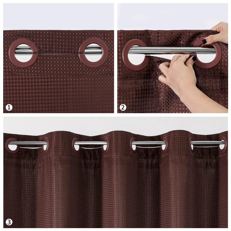 MitoVilla Brown Waffle Small Stall Shower Curtain 36 x 74  No Hooks Required Half Size Narrow Fabric Shower Curtain Set with Snap-in Liner for Modern Bathroom Decor  Dark Brown - Image 4