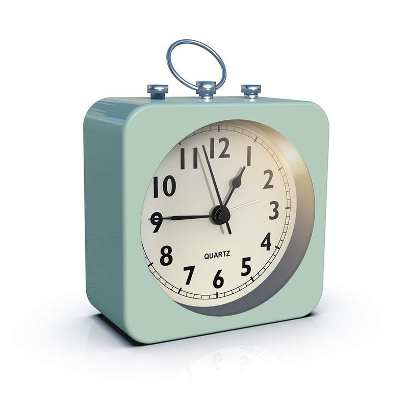 AYRELY Battery Operated Alarm Clock with Square Metal CaseNo Ticking Analog Quartz Simple Operation for BedroomTravelDeskKidsGreen
