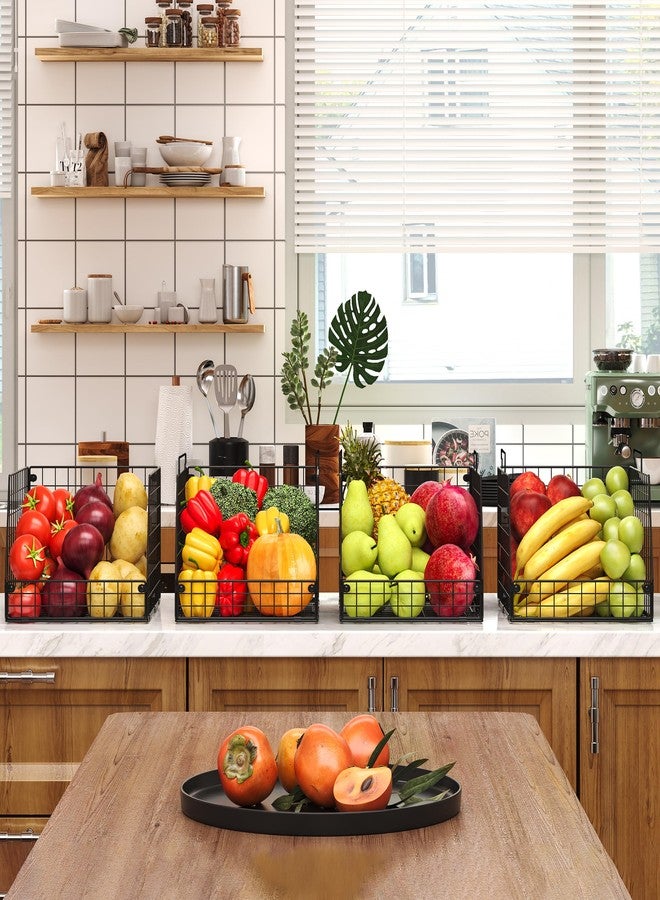 Jakyitvi 4 Pack XXL Stackable Wire Storage Basket, Extra Large Capacity Pantry Organizer, Multi-Purpose for Fruit, Vegetable, Toy & Snack Storage, Black Metal - Image 5