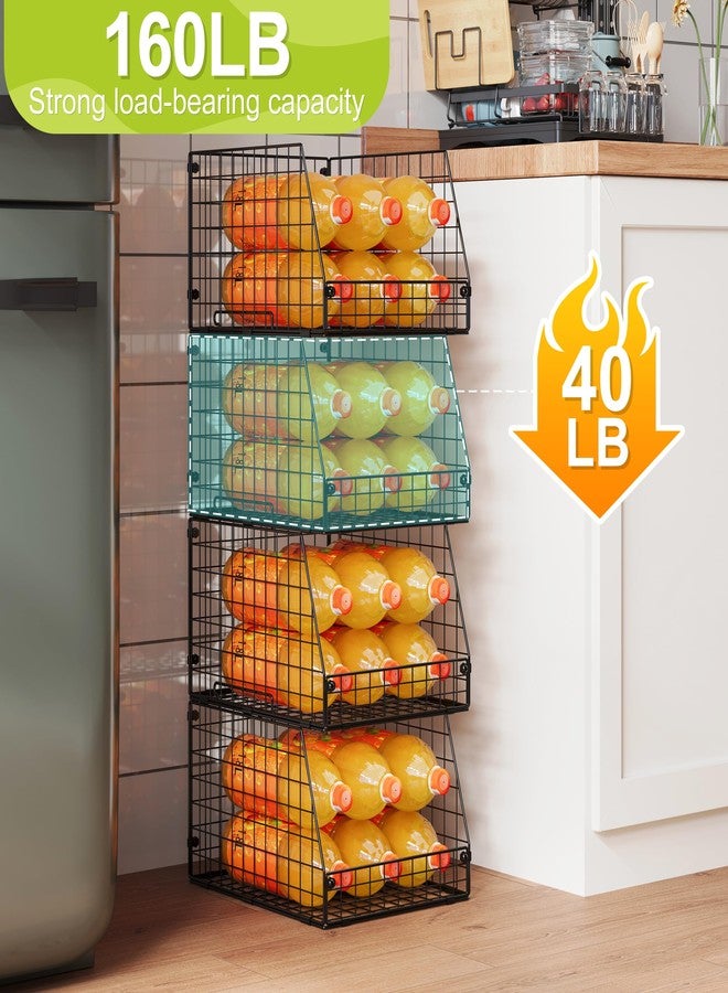 Jakyitvi 4 Pack XXL Stackable Wire Storage Basket, Extra Large Capacity Pantry Organizer, Multi-Purpose for Fruit, Vegetable, Toy & Snack Storage, Black Metal - Image 3