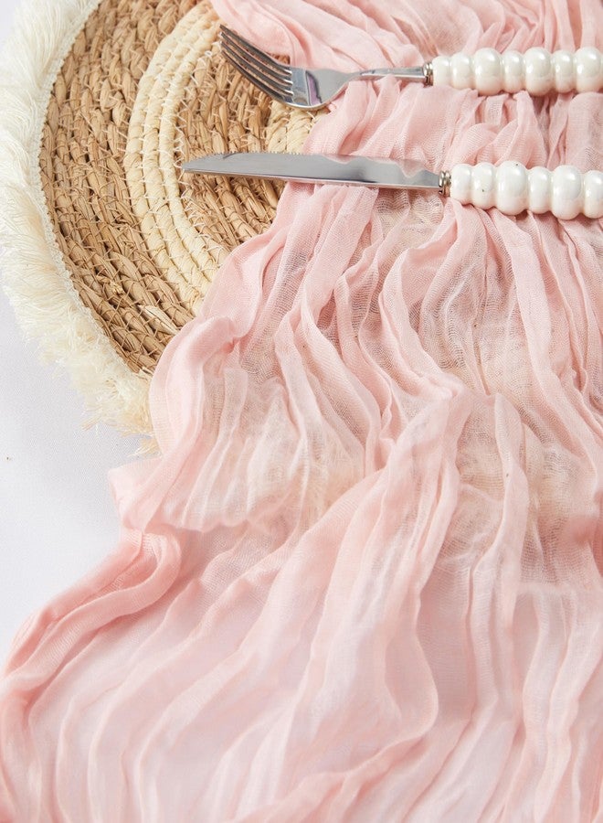 DOLOPL 2 Pieces Pink Cheesse Cloth Table Runners 10FT for Bridal Shower Decorations Blush Pink Cheesecloth Table Runner Wedding Runner for Wedding Baby Shower Birthday Boho Table Decorations - Image 1