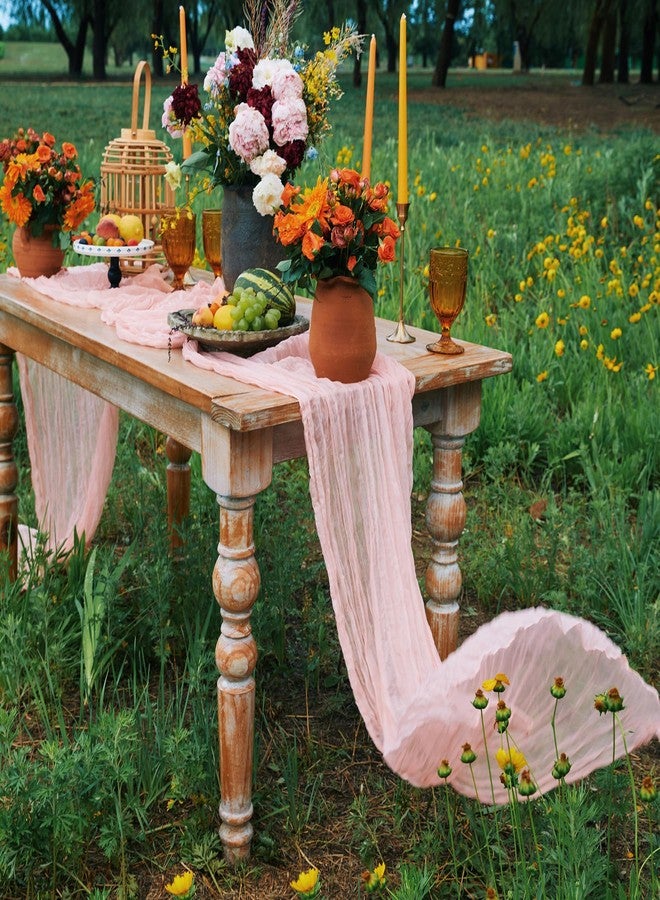 DOLOPL 2 Pieces Pink Cheesse Cloth Table Runners 10FT for Bridal Shower Decorations Blush Pink Cheesecloth Table Runner Wedding Runner for Wedding Baby Shower Birthday Boho Table Decorations - Image 5