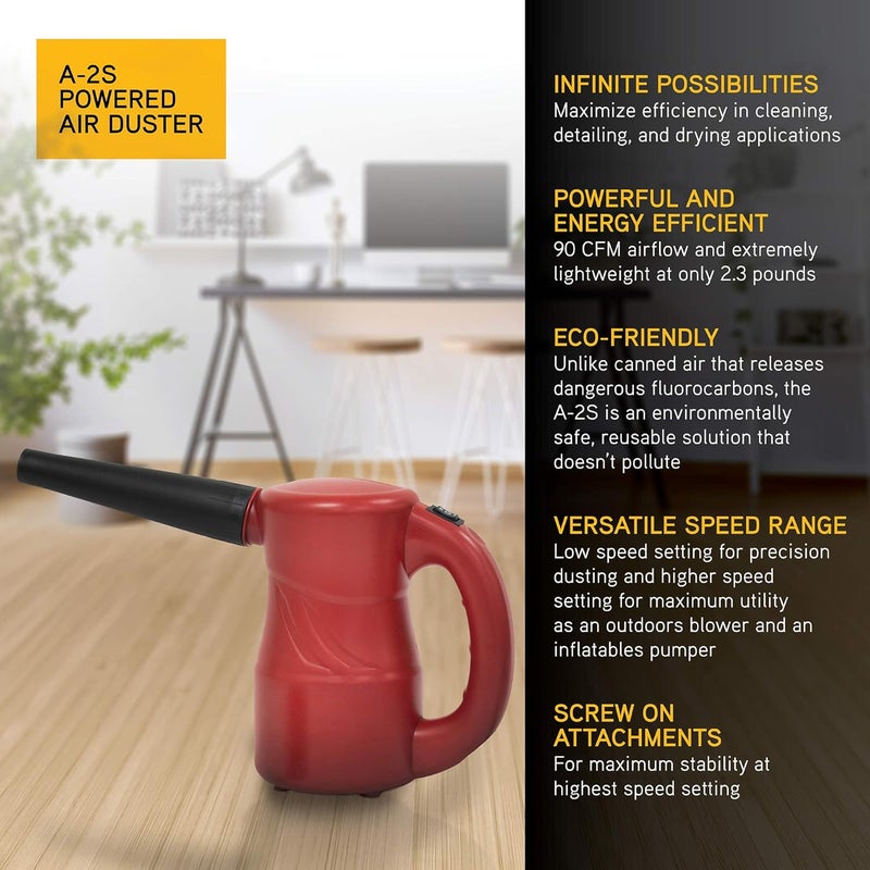 Xpower A-2S Cyber Duster Electric Air Duster for Dusting, Drying, Inflating, Blowing, Car Detailing, Computer, Leaf Blowing, 90 CFM, 2 Nozzles + 1 Brush, High Performance Motor, Eco-Friendly, Red - Image 2