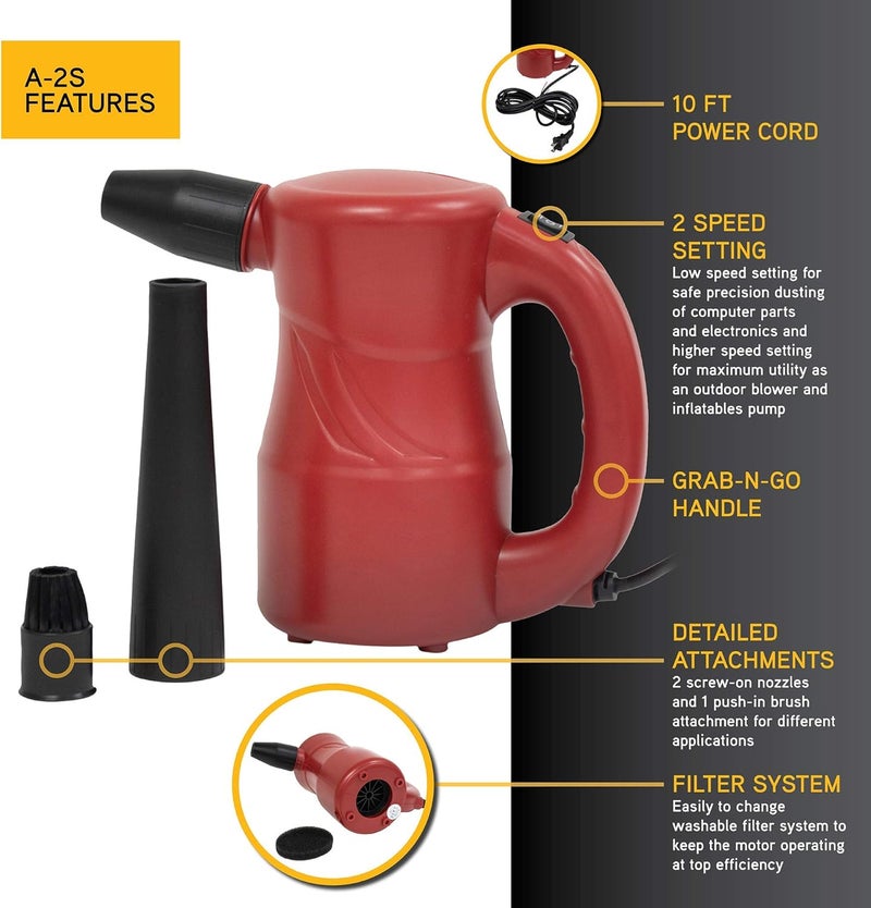 Xpower A-2S Cyber Duster Electric Air Duster for Dusting, Drying, Inflating, Blowing, Car Detailing, Computer, Leaf Blowing, 90 CFM, 2 Nozzles + 1 Brush, High Performance Motor, Eco-Friendly, Red - Image 3
