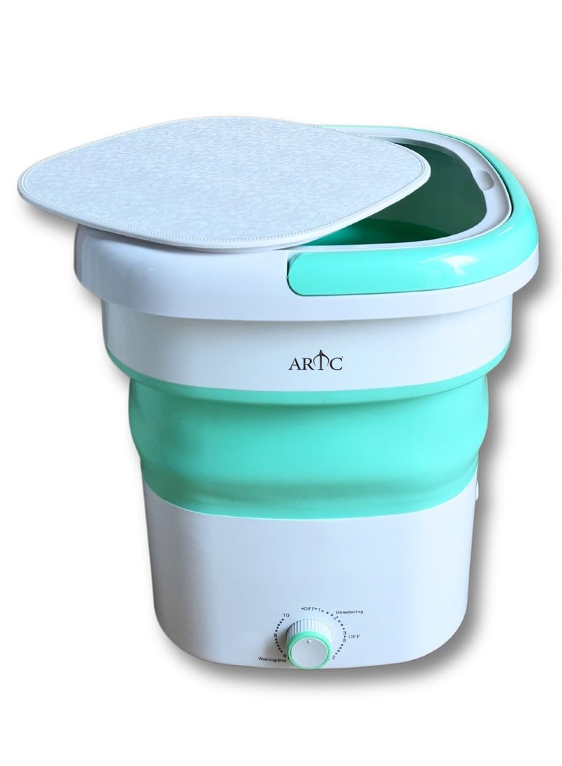 ARTC ARTC High Quality Portable Mini Washing Machine Folding Type, Foldable Washer and Dryer 1.8kg With Small Foldable Drain Basket for Underwear, Socks, Baby Clothes Green/White  - Image 5