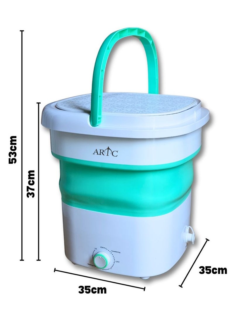 ARTC ARTC High Quality Portable Mini Washing Machine Folding Type, Foldable Washer and Dryer 1.8kg With Small Foldable Drain Basket for Underwear, Socks, Baby Clothes Green/White  - Image 4
