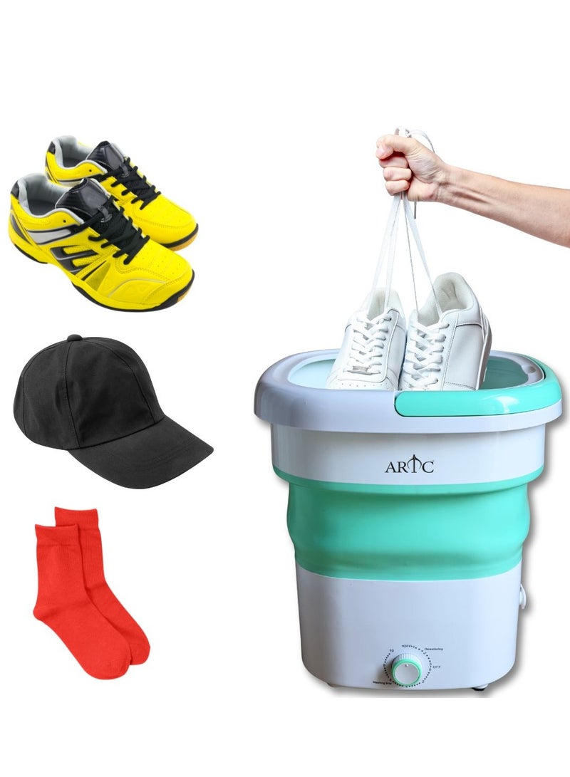 ARTC ARTC High Quality Portable Mini Washing Machine Folding Type, Foldable Washer and Dryer 1.8kg With Small Foldable Drain Basket for Underwear, Socks, Baby Clothes Green/White  - Image 1