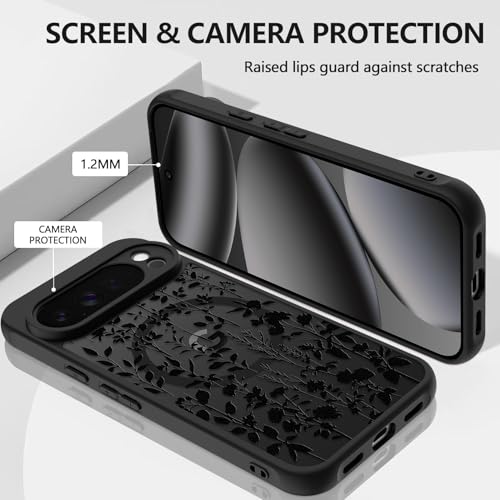 ZIYE Magnetic Case for Google Pixel 10 Pro 6.3 Inch [Compatible with MagSafe] Hard PC and Soft TPU Case with Black Floral Flowers Anti-Scratch Shockproof Protection Phone Cover for Women - Image 3