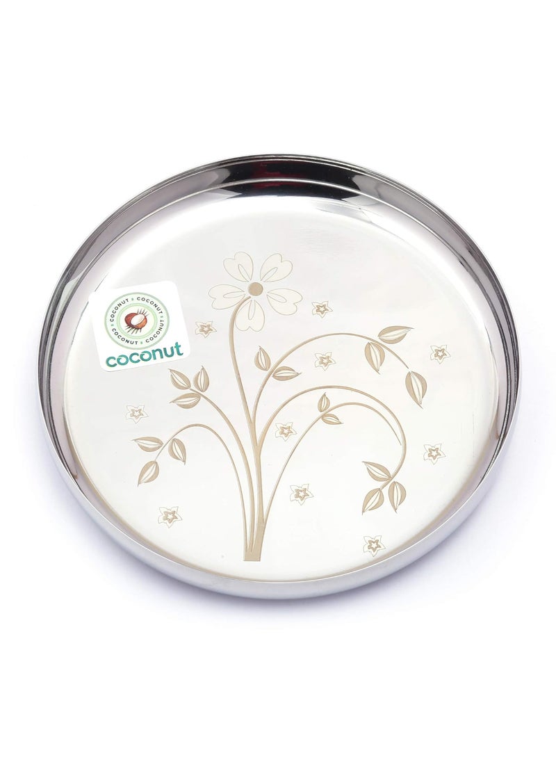 Coconut Coconut Stainless Steel Kids Laser Dinner Set (1-Plate,1-Glass, 1-Bowl & 1- Spoon) 4 Pieces - Silver, Diameter - 7.5 Inches  - Image 4