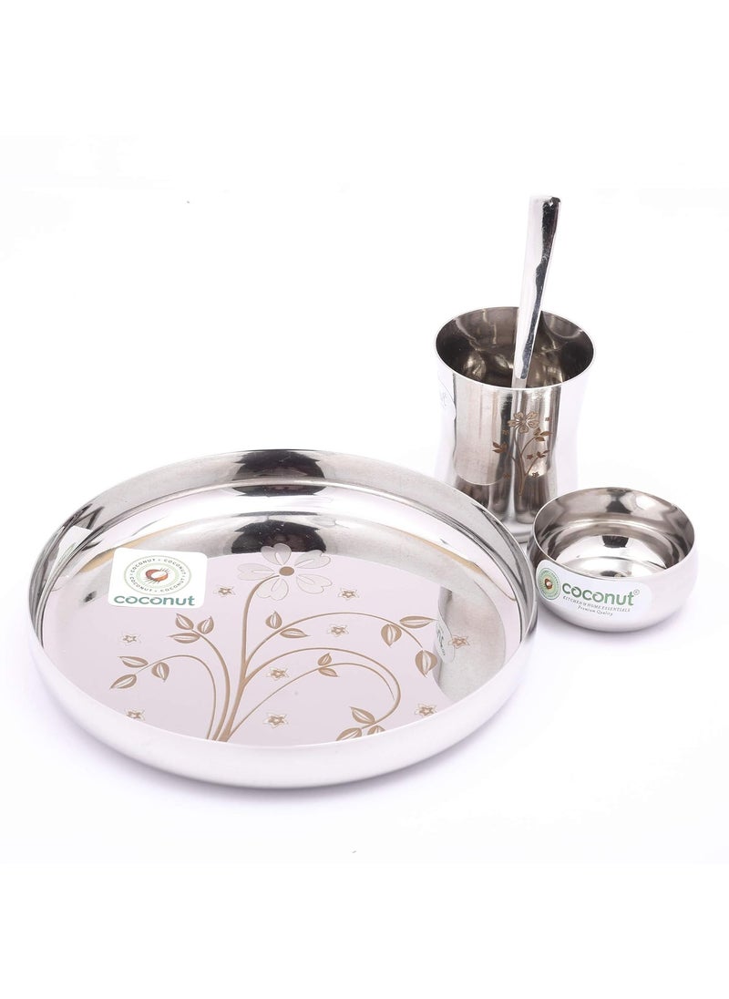 Coconut Coconut Stainless Steel Kids Laser Dinner Set (1-Plate,1-Glass, 1-Bowl & 1- Spoon) 4 Pieces - Silver, Diameter - 7.5 Inches  - Image 3