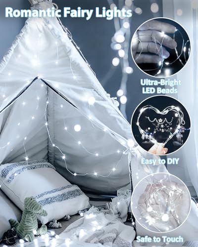 BOSSERN 4 Pack 60 LED Fairy Lights Battery Operated with Remote 8 Modes String Lights Indoor Outdoor Cuttable Battery Light for Home Bedroom Wedding DIY Centerpiece Christmas Decorations Cool White - Image 3