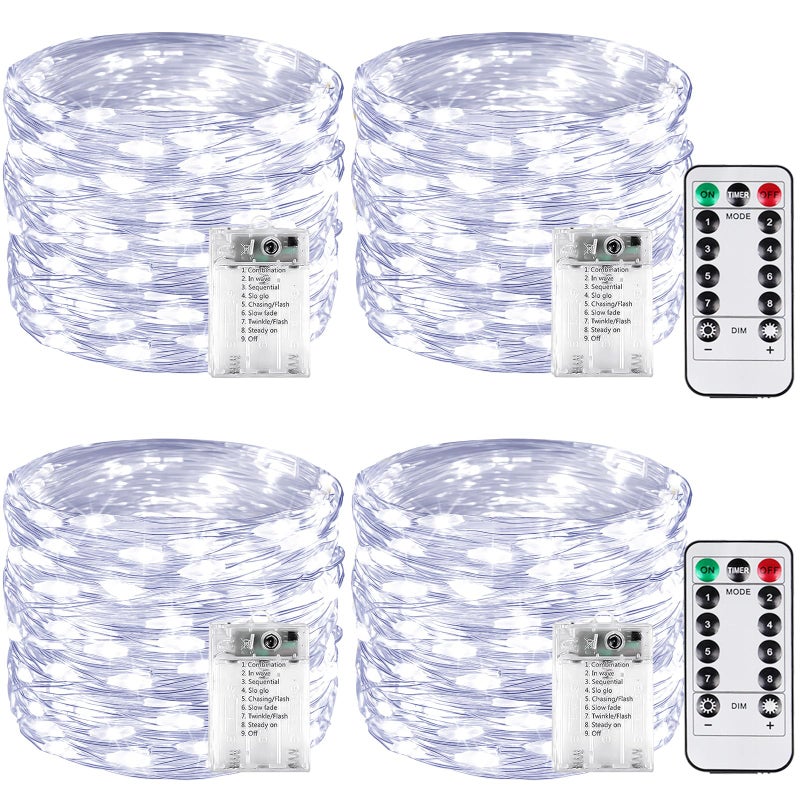 BOSSERN 4 Pack 60 LED Fairy Lights Battery Operated with Remote 8 Modes String Lights Indoor Outdoor Cuttable Battery Light for Home Bedroom Wedding DIY Centerpiece Christmas Decorations Cool White - Image 2