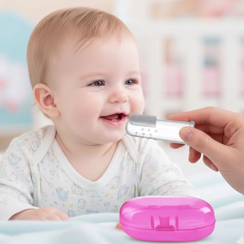 Safe-O-Kid Baby Finger Toothbrush – 100% Pure Silicone, BPA-Free, Odor-Free, Safe Gentle Gum Massager & Teeth Cleaner – Durable, Pediatrician-Recommended Brush for Newborns & Toddlers Pink - (Pack of 1) - Image 2