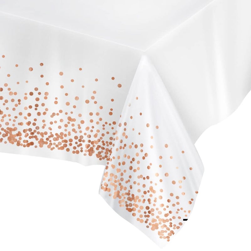 Prestee Rose Gold Plastic Table Cloth Disposable 4 Pack  54x108 Inch Rectangle Tablecloths for Wedding and Party  HeavyDuty Waterproof Table Covers  Pink and Gold for Birthday or Fine Dining