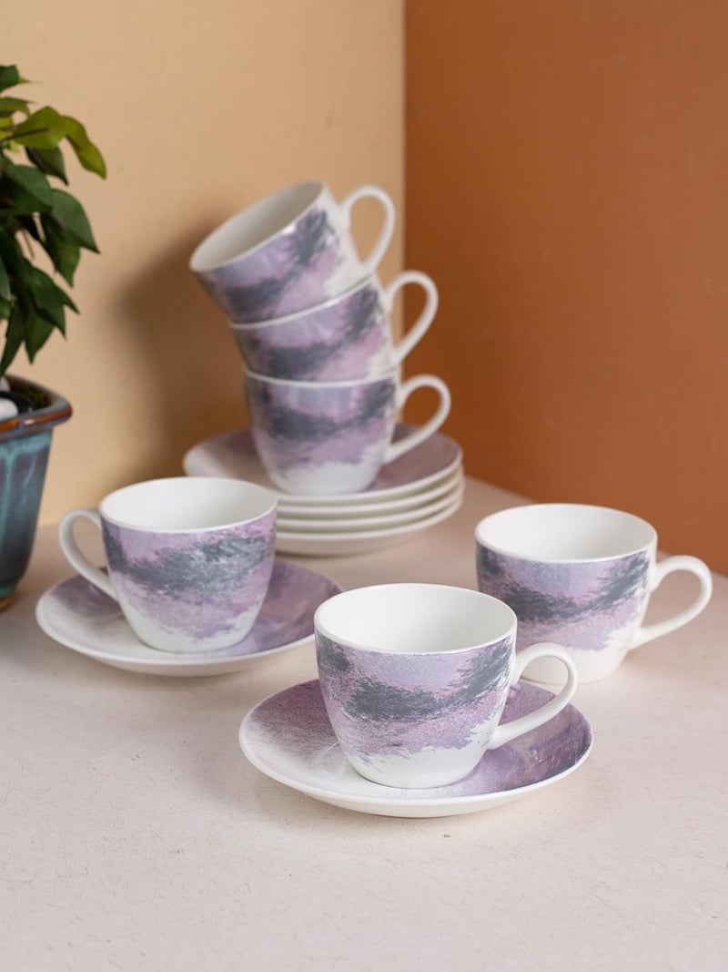 JCPL Fine Ceramic Printed Cup Saucer Set of 12 6 Cups 6 Saucers 180 ml Each Lava L9 - Image 1