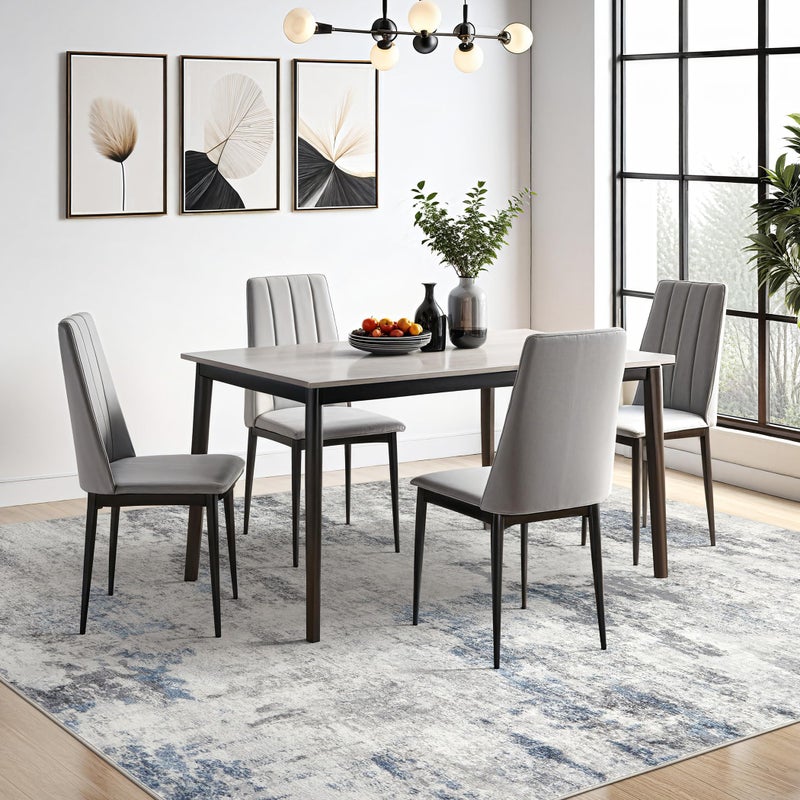 DMOYEST 5x7 Washable Area Rug for Living Room,Non Slip Abstract Rugs,Modern Soft Low Pile Carpet for Bedroom,Dining Room,Home Office - Grey Blue - Image 4
