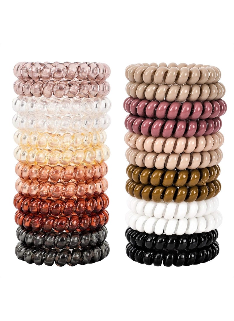 79STYLE 79STYLE Spiral Hair Ties 24pcs No Crease Clear Brown Coil Hair Ties Spiral Ponytail Holders Coils Scrunchies Plastic Phone Cord Hair Bands for Women Girls Neutral ColorsLarge Size 