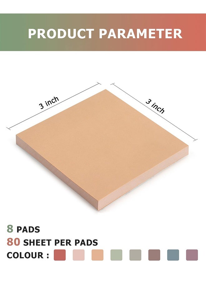 Sweet Life Sticky Notes 8 Vintage Colors 3x3in, Self-Stick Notes Pads with Easy to Post for School, Home, Office, 8 Pads/Pack, 80 Sheets/Pad - Image 2