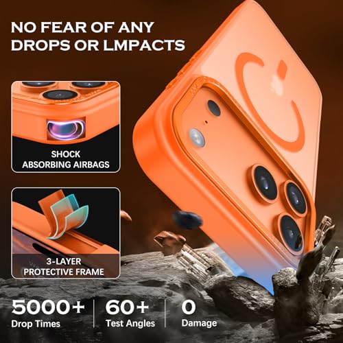 GUAGUA for iPhone 17 Pro Max Case Compatible with MagSafe iPhone 17 Pro Max Magnetic Case Translucent Matte Skin Feeling Shockproof Protective Anti-Scratch Case for Phone 17 Pro Max 6.9", Orange - Image 5