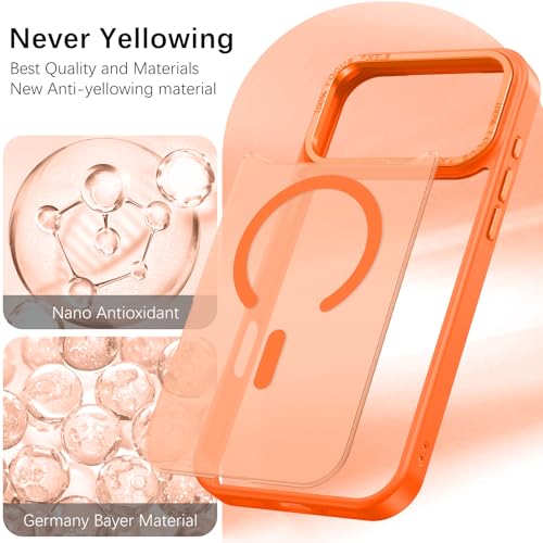 GUAGUA for iPhone 17 Pro Max Case Compatible with MagSafe iPhone 17 Pro Max Magnetic Case Translucent Matte Skin Feeling Shockproof Protective Anti-Scratch Case for Phone 17 Pro Max 6.9", Orange - Image 4