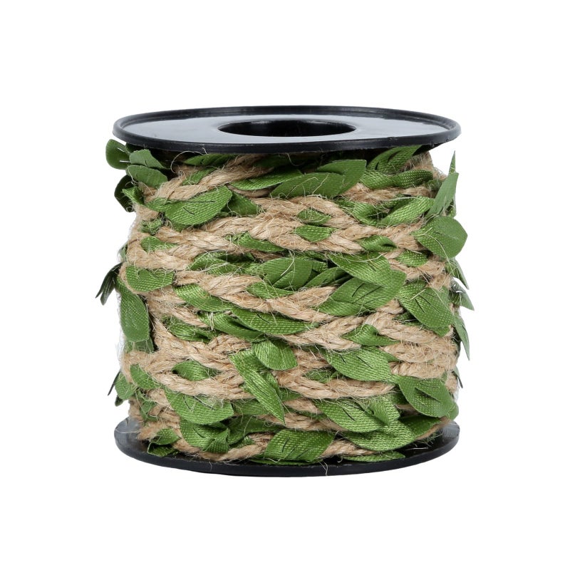 Radix Rope Natural Jute Twine with Green Leaf - 33 Feet (10 Meters) | Decorative Garden String for Gift Wrapping, Crafts, Wedding Decor - Image 1