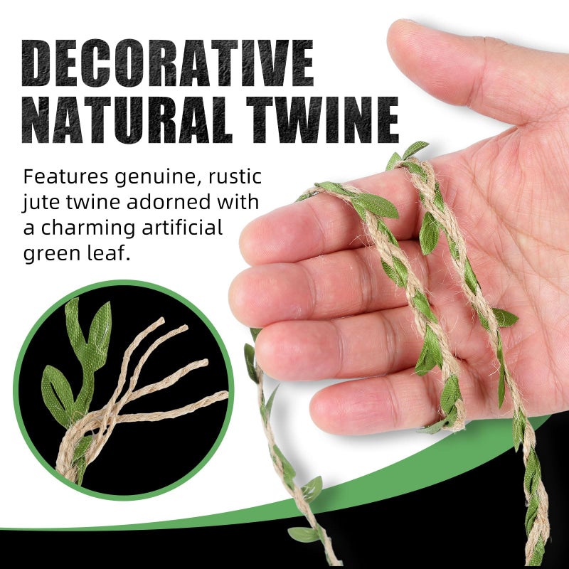 Radix Rope Natural Jute Twine with Green Leaf - 33 Feet (10 Meters) | Decorative Garden String for Gift Wrapping, Crafts, Wedding Decor - Image 2