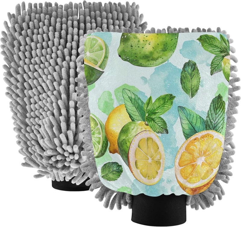 Lemon Microfiber Car Wash Mitt 2PK Car Interior Exterior Cleaning Gloves Anti-Scratch Rich Foam High Absorbent Chenille Wash Mitt Perfect for Cars Washing and Detailing(L) - Image 1
