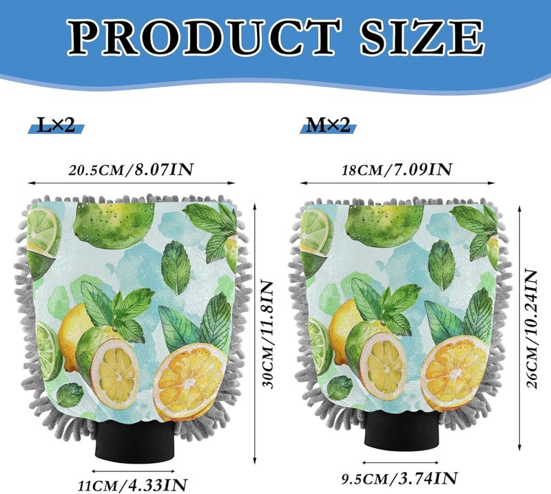 Lemon Microfiber Car Wash Mitt 2PK Car Interior Exterior Cleaning Gloves Anti-Scratch Rich Foam High Absorbent Chenille Wash Mitt Perfect for Cars Washing and Detailing(L) - Image 3