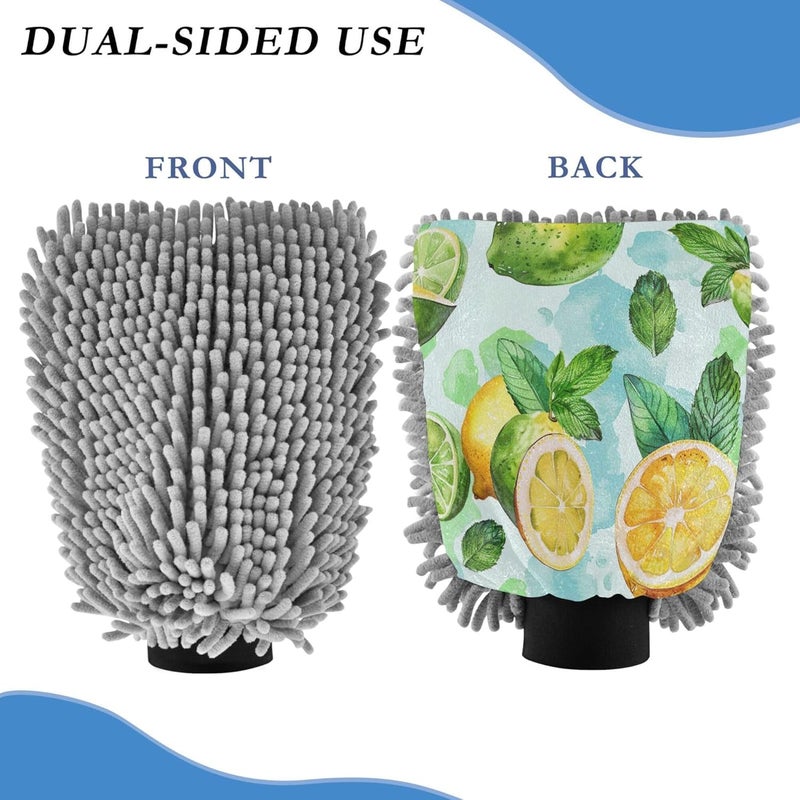 Lemon Microfiber Car Wash Mitt 2PK Car Interior Exterior Cleaning Gloves Anti-Scratch Rich Foam High Absorbent Chenille Wash Mitt Perfect for Cars Washing and Detailing(L) - Image 2
