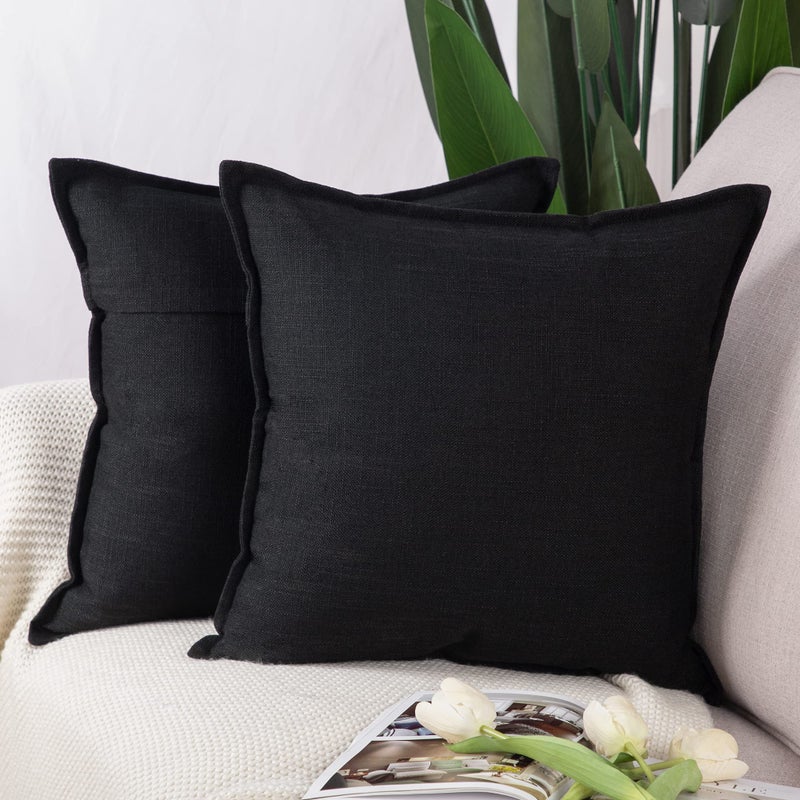 MADIZZ Set of 2 Linen Throw Pillow Covers 22x22 Inch Black Soft Decorative Cushion Cover for Sofa Bedroom Pillow Shell