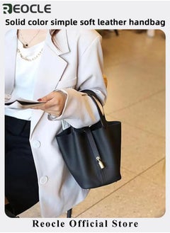 REOCLE Women's Tote Bag Top Handle Satchel Handbag Daily Casual Soft Handbags Elegant Leather Bag with Stylish Lock Design  - Image 4