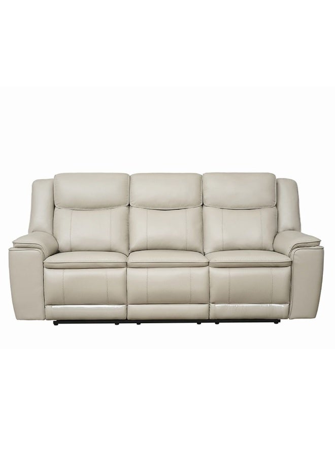 Aurevo 3 Seater Faux Leather Recliner With Drop Down Table + Usb Outlet | Modern Design Three Seat Relaxing Chair | Comfortable Living Room Furniture L224xW98xH105cm - Light Grey