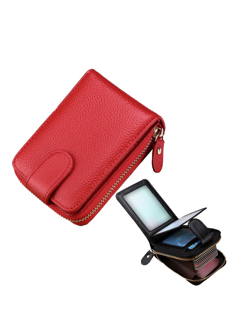 Women Men Card Case Wallet PU Leather Pocket Wallet Credit Card Organizer Zip Card Holder（Red）  - Image 1