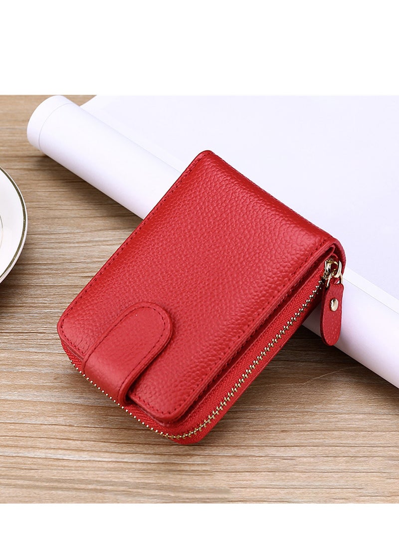Women Men Card Case Wallet PU Leather Pocket Wallet Credit Card Organizer Zip Card Holder（Red）  - Image 2