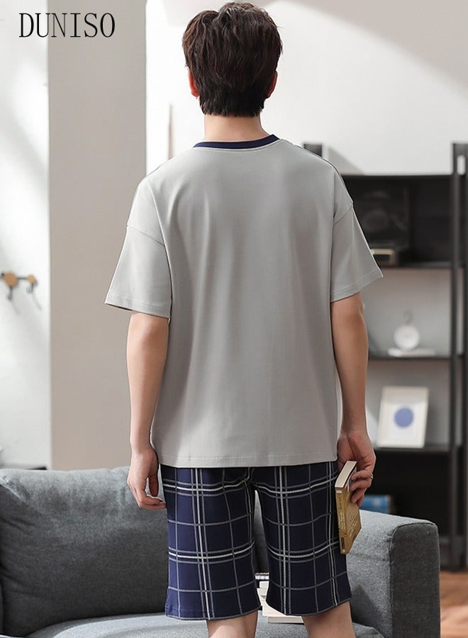 DUNISO Men's Soft Pajamas Set 2 Piece Cotton Sleepwear Short Sleeve  Crewneck Top and Shorts Loungewear Summer Sleepwear Set Home Wear - Image 2