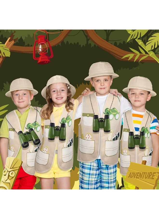 Haysandy - 48 Pcs Kids Explorer Costume Set Include Plastic Explorer Hats Jungle Party Vest Safari Tote Bag Adventure Binoculars for Kids Activities Jungle Party Supplies Favors Halloween Costume Party - Image 1