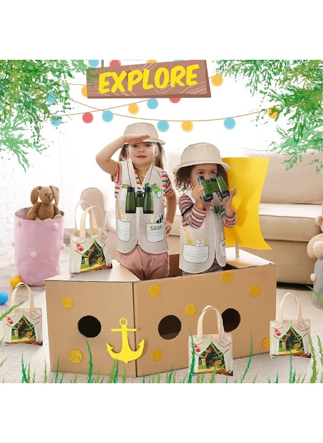 Haysandy - 48 Pcs Kids Explorer Costume Set Include Plastic Explorer Hats Jungle Party Vest Safari Tote Bag Adventure Binoculars for Kids Activities Jungle Party Supplies Favors Halloween Costume Party - Image 1