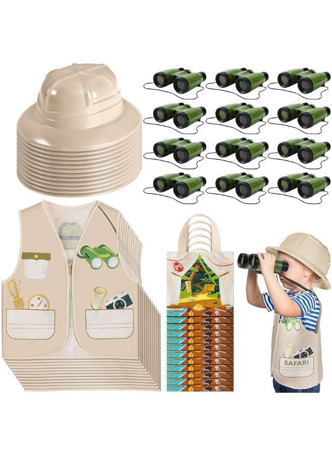 Haysandy - 48 Pcs Kids Explorer Costume Set Include Plastic Explorer Hats Jungle Party Vest Safari Tote Bag Adventure Binoculars for Kids Activities Jungle Party Supplies Favors Halloween Costume Party - Image 1