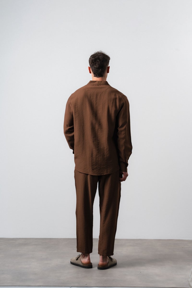 RESPIRE Men's Linen Oversize Shirt and Pants Suit, Coffee - Image 4