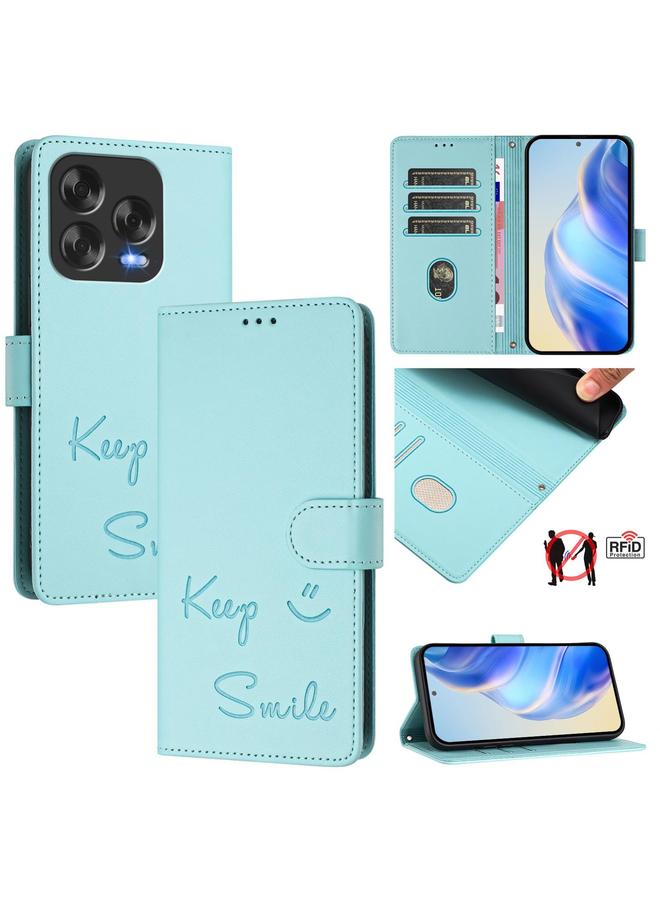 Case For ZTE Blade V70 Design Smile Embossing RFID Leather Phone Case