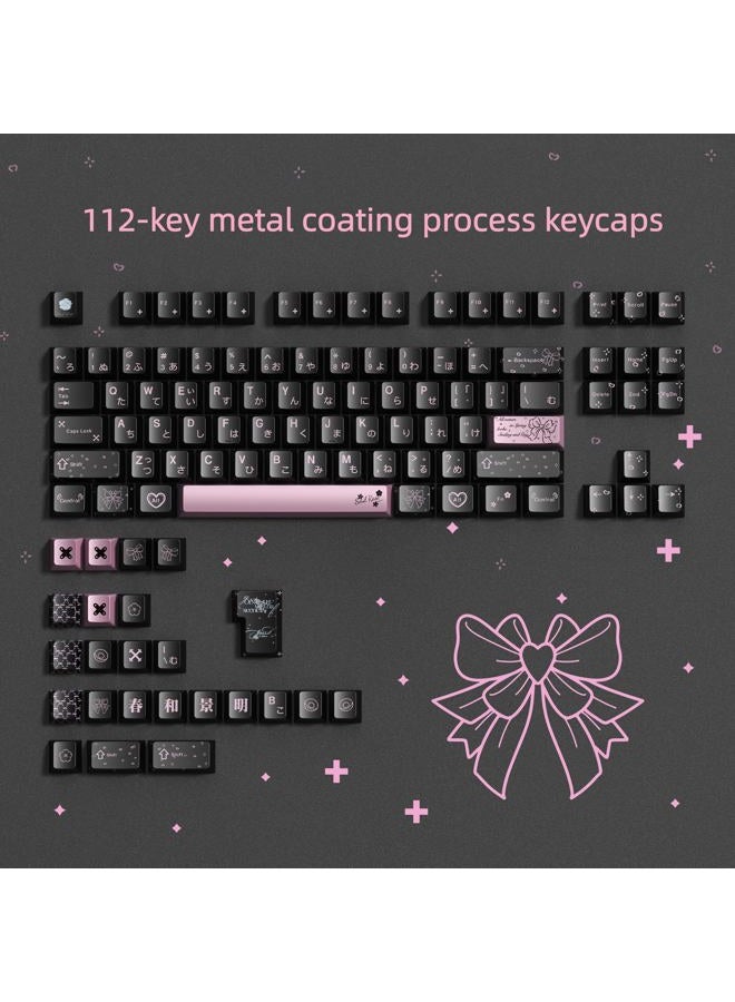 dagaladoo PBT Keycaps with Metal Paint,112-Key Black/Pink Custom Keycap Set dye Sublimation,Cherry Profile Key caps for 61/64/66/68/75/84/87 MX Switches Mechanical Keyboards - Image 2
