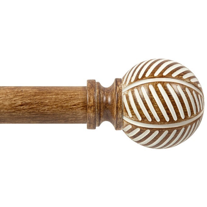 WOOD CURTAIN RODS FOR WINDOWS 48 TO 84 1 INCH HEAVY DUTY DRAPERY RODS WITH IMITATION WOOD GRAIN LEAF PATTERN FINIALS INDOOROUTDOOR MODERN CURTAIN POLE 3286 COFFEE BROWN