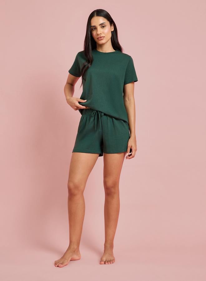 Styli Pack Of 3 - Solid Short Sleeve T-Shirt, Shorts And Pyjama Set - Image 4