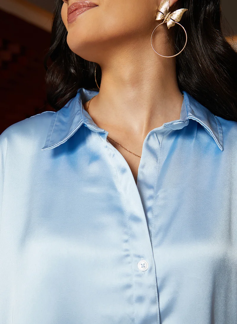 كامبوس سوترا Women's Powder Blue Boxy Satin Shirt