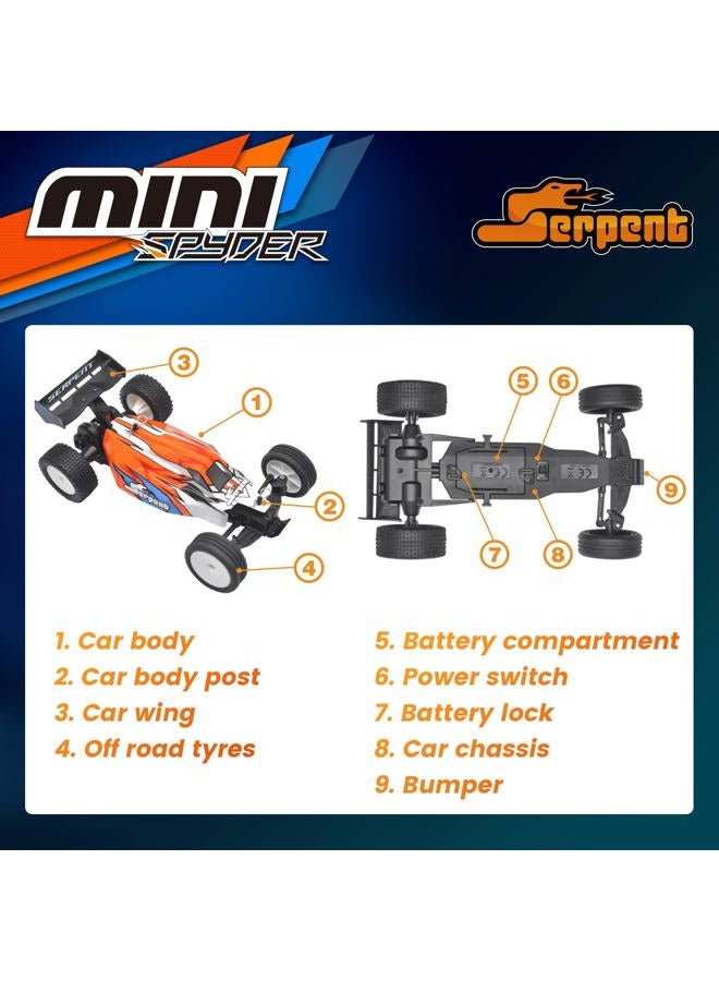 Serpent Mini Spyder RTR 1/24 RC Off-Road Car, 2.4GHz Remote Control, Dual Drive, High Performance, Orange, 8 x 6 x 5 inches, Ages 8+, Unisex Adult - Image 4