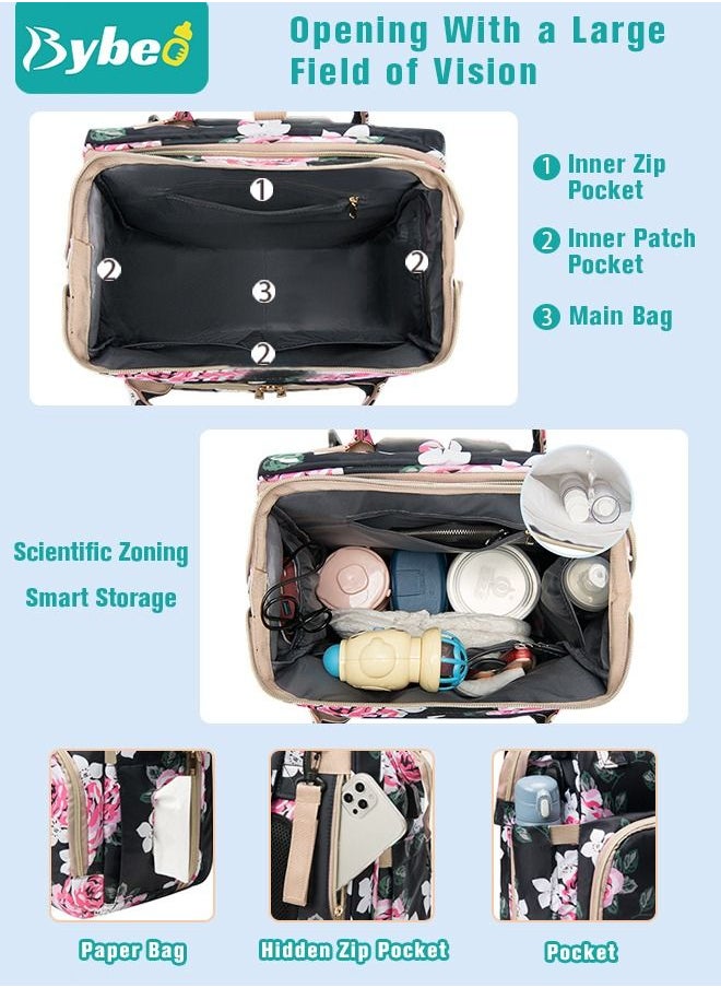 Bybeo Baby Diaper Bag Backpack, Multifunction Diapers Changing Station & Toy Bar for Outdoor and Travel, Its Perfect Infant Shower Gifts, Large Capacity, 900d Oxford, USB Port, 3 Toys  - Image 3