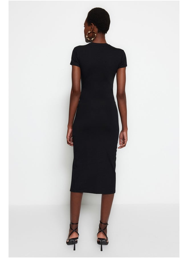 trendyol - Black Ruffle and Slit Detailed Knitted Dress TWOSS23EL00777 - Image 1