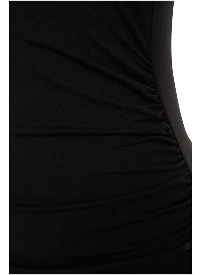 trendyol - Black Ruffle and Slit Detailed Knitted Dress TWOSS23EL00777 - Image 1
