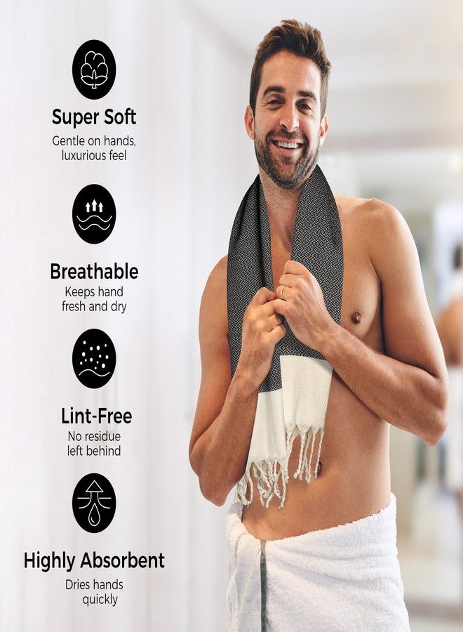 cabanana Cotton Turkish Hand Towels - Set of 2 | 16"x40"Hand Towels for Bathroom Boho Kitchen Tea Towels,Thin Decorative Bathroom Towel(New Black) - Image 2
