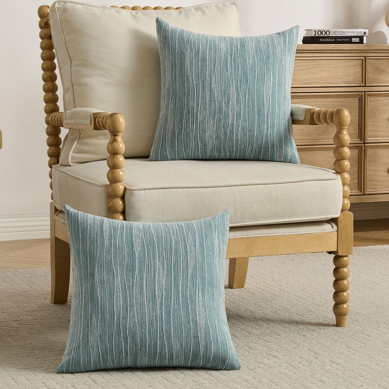 FUTEI Dyeing Teal Chenille Throw Pillow Covers 18x18 Inch Set of 2,Soft Line Textured Cushion Cases,Modern Home Decor for Couch Living Room - Image 4